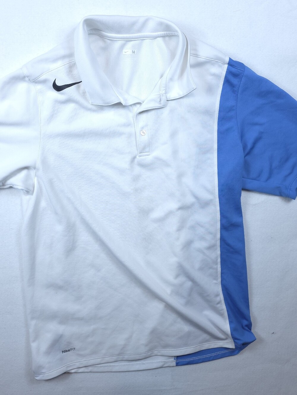 Nike Dri-FIT Polo Shirt Mens Medium White Blue Short Sleeve Golf Athletic